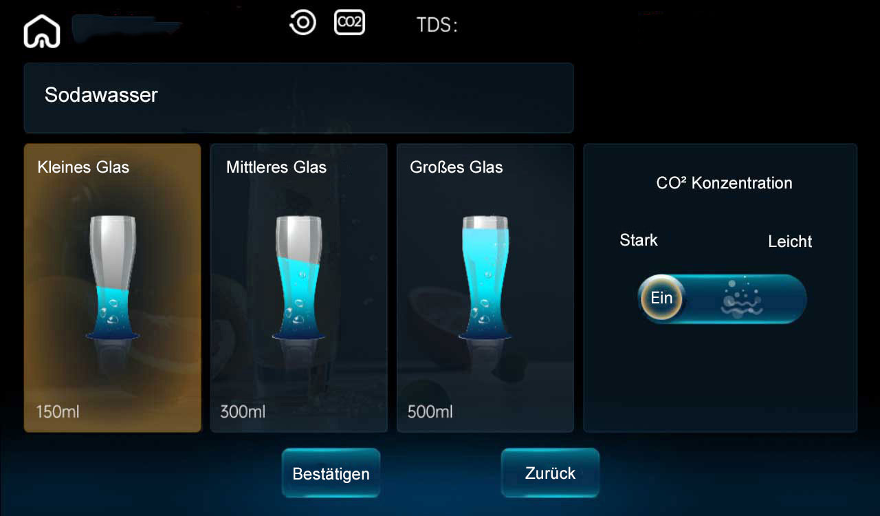 Einstellung der Sodakonzentration Sodawasser Sprudelwasser Auftisch Osmoseanlage SMT9000 Multione von osmopure®