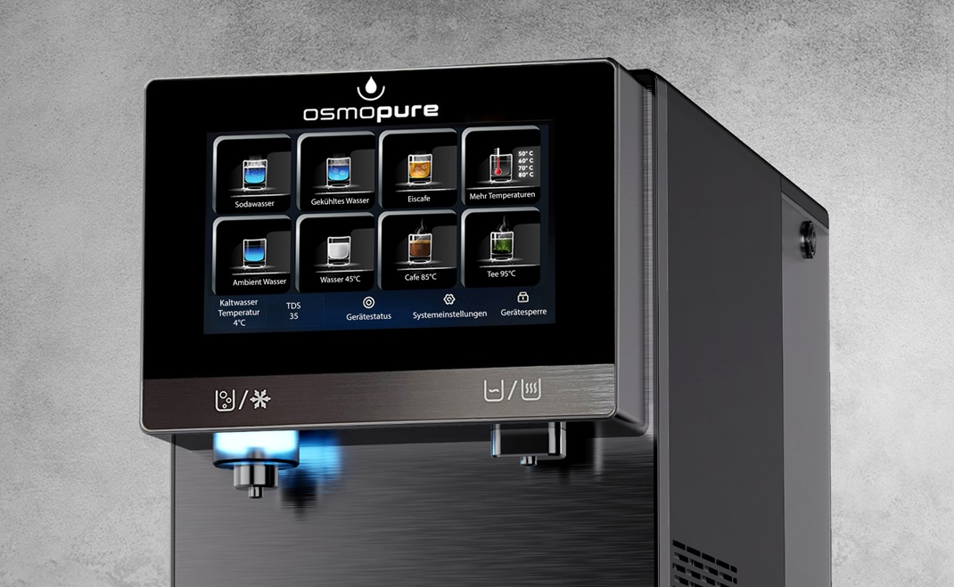 Auftisch Osmoseanlage, Wasserspender mit Sodawasser, Sprudelwasser Osmoseanlage, Umkehrosmoseanlage und Kompressorkühlung mit oder ohne Wasseranschluss