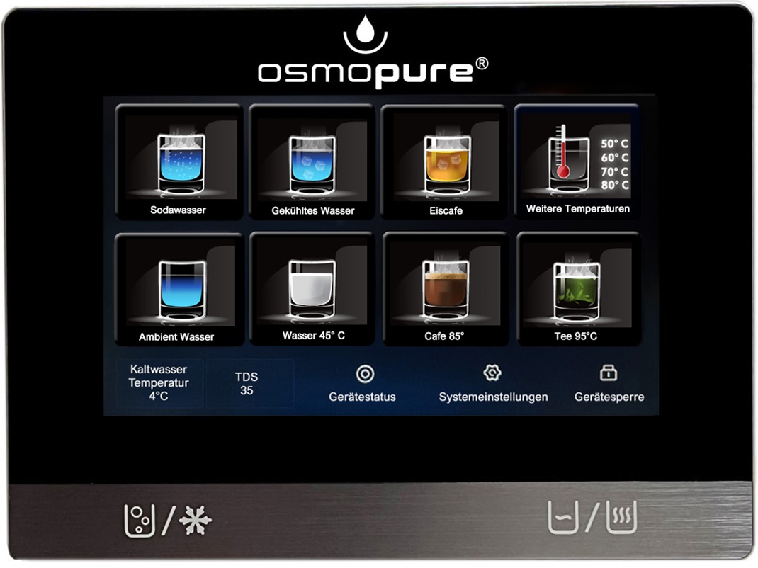 Bedienung im Display der Sodawasser, Sprudelwasser Auftisch Osmoseanlage, Wasserspender,Wasserfilter Tischgerät von Osmopure